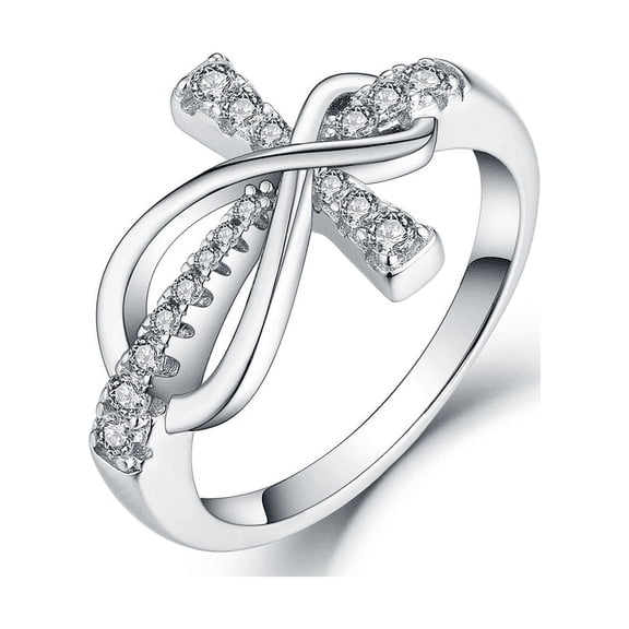 JO WISDOM 925 Sterling Silver Cubic Zirconia Cross Infinity Ring Size 9