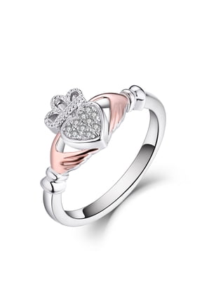 925 Sterling Silver Cubic Zirconia Rose Gold Claddagh Heart Promise Rings for Her,Birthstone Rings For Women