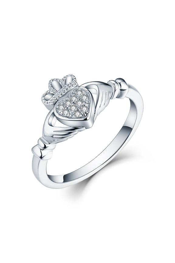 925 Sterling Silver Cubic Zirconia Rose Gold Claddagh Heart Promise Rings for Her,Birthstone Rings For Women