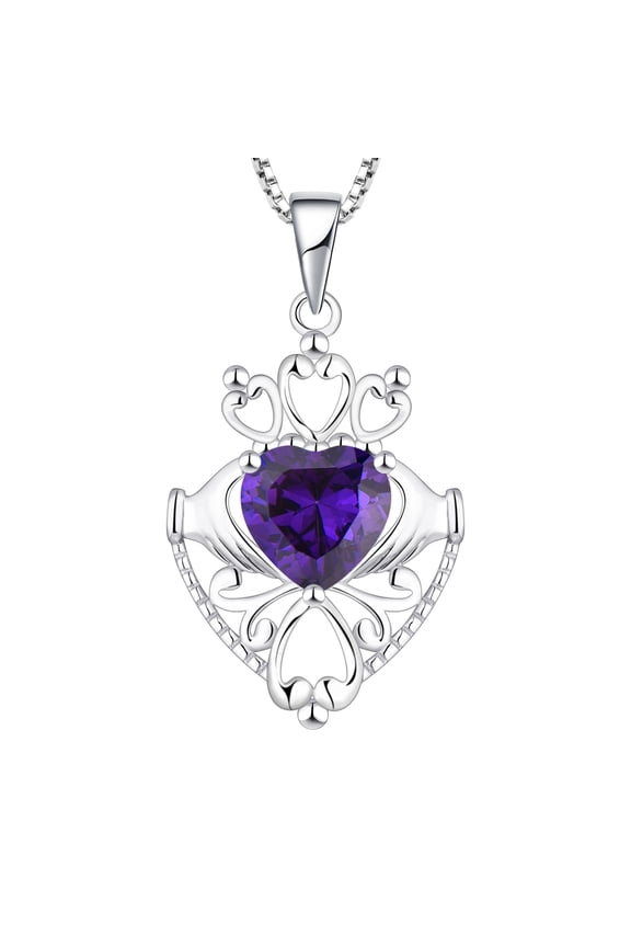 925 Sterling Silver Irish Celtic Heart Claddagh Pendant Necklace with Birthstones