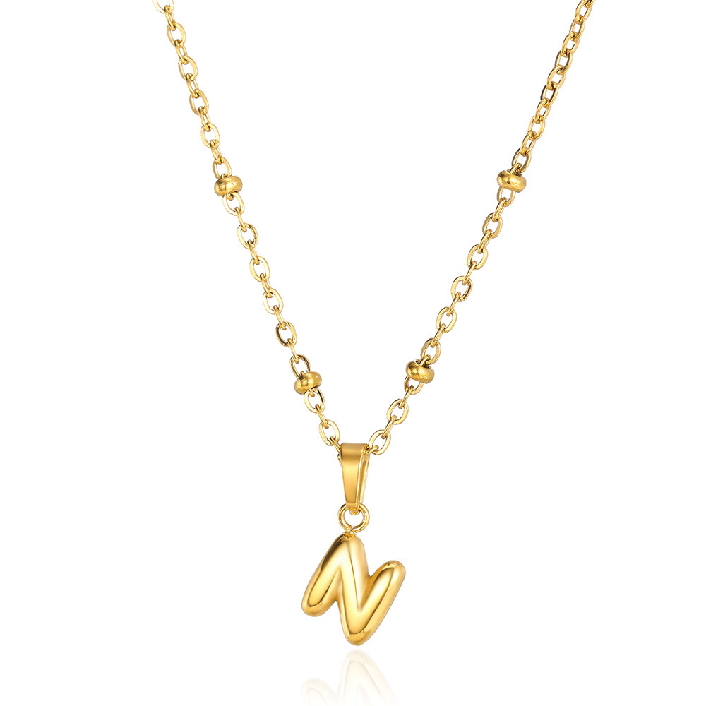 Gold Bubble Letter Necklace - 18K Gold Plated Chunky Initial Pendant For Women, Adjustable Chain