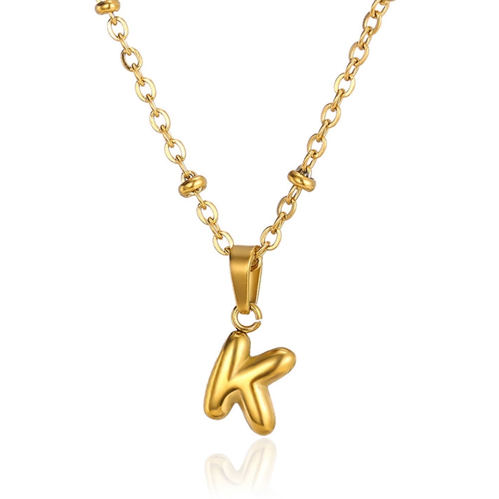 MARYLAX Bubble Initial Necklace – 14K Gold Plated, Dainty Letter Pendant, Adjustable 16.5-18.5 Inch