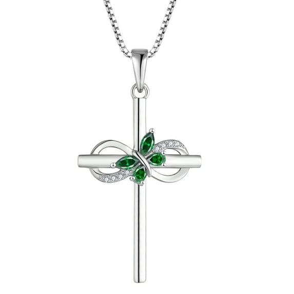 JO WISDOM Butterfly Cross Necklace 925 Sterling Silver Cross Pendant Necklace for Women with 5A Cubic Zirconia February Birthstone Amethyst Color