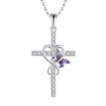 thumbnail image 1 of JO WISDOM Butterfly Cross Necklace 925 Sterling Silver Infinity Heart Cross Pendant Necklace for Women with 5A Cubic Zirconia February Birthstone Amethyst Color, 1 of 5