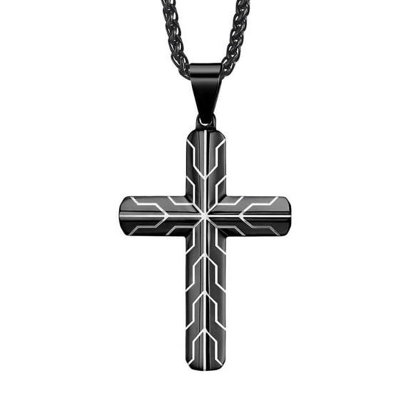 JO WISDOM Cross Stainless Steel Tire Pattern Necklace Titanium Steel Hip-Hop Men's Pendant Necklace