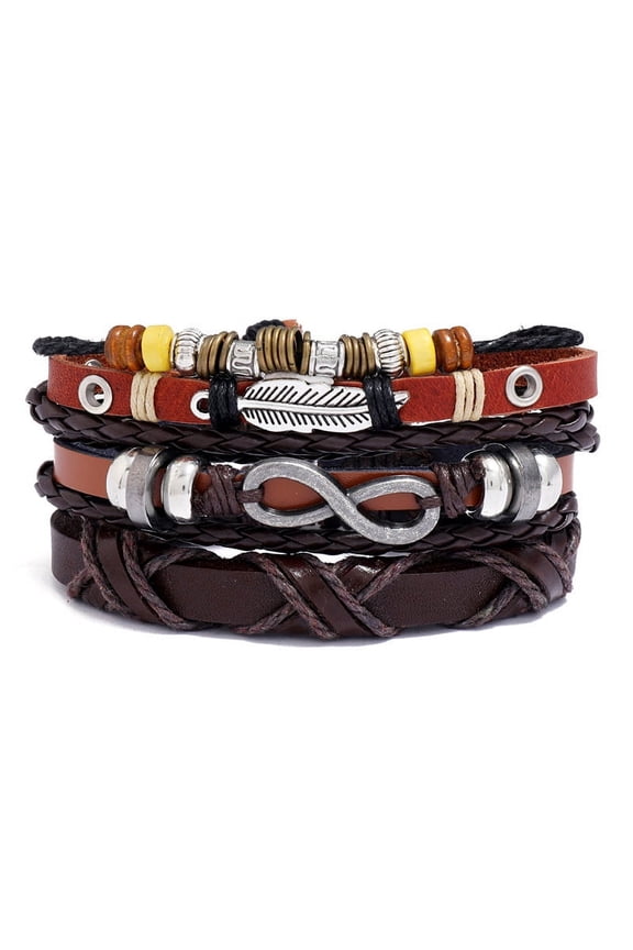 Leather Bracelet Set For Men Cuff Multi-Layer Braid Leather Punk Beaded Wristbands Bracelet Adjustable Mens Bracelets Birthday Anniversary Boys Graduation Gifts