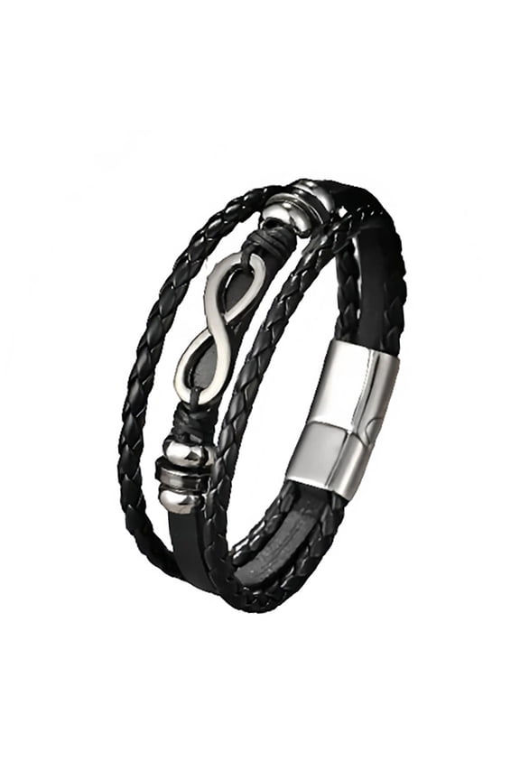 Men's Magnetic Infinity Buckle Bracelet, Men's Woven Leather Cuff Bracelet, Leather Bracelet, Bohemian Cuff Bracelet, Handmade Spliced Bracelet, Multi layered Men's Bracelet