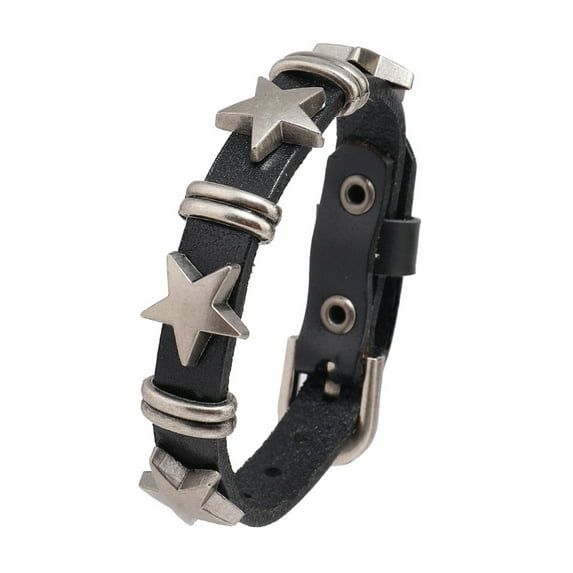 JO WISDOM Punk Leather Cuff Bracelet Adjustable Rock Alloy Star Studded Bracelet Belt Buckle Wristband Bracelet For Men, Women