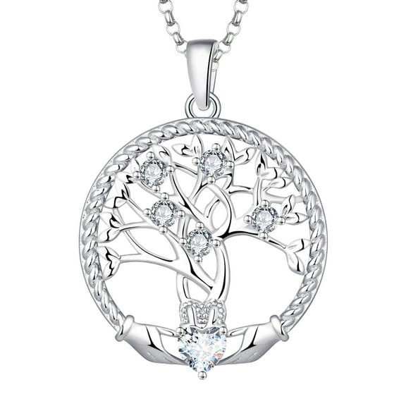 JO WISDOM Women Necklace,925 Sterling Silver Tree of Life Yggdrasil Pendant Necklace with AAA Cubic Zirconia