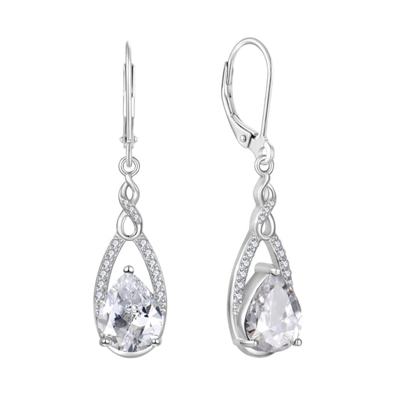 JO WISDOM Women's Dangle Earrings,925 Sterling Silver 8 * 10MM Teardrop Birthstone Infinity Leverback Earrings