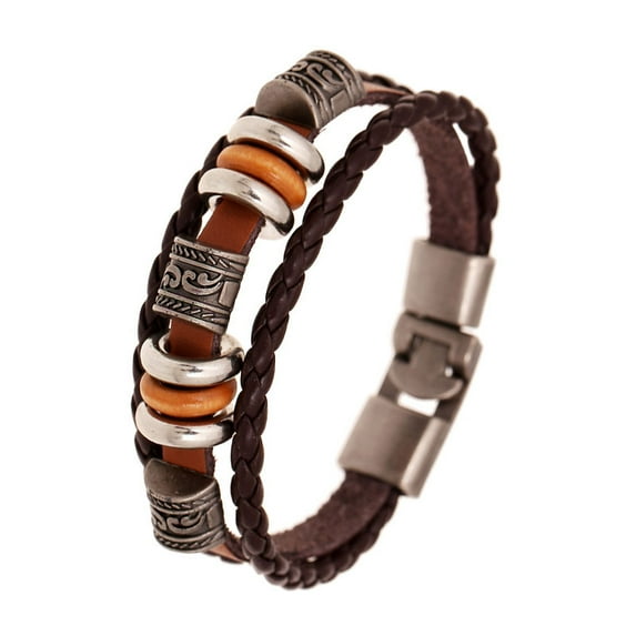 JO Wisdom Mens Vintage Leather Braided Cuff Wrist Band Brown Rope Bracelet Bangle Gift Valentine’s Day Birthday Christmas Gifts