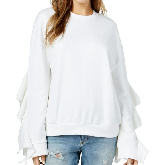 J.O.A. Womens Cascade Ruffle Sweatshirt, White, Medium