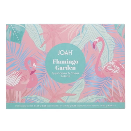 JOAH Beauty Flamingo Garden Cheek and Eyeshadow Palette, Highly Pigmented, Includes 5 Tropical Colored Eye Shadows, 2 Natural Blush Shades and 1 Pink Shimmer Highlighter, 1 Eye and Cheek