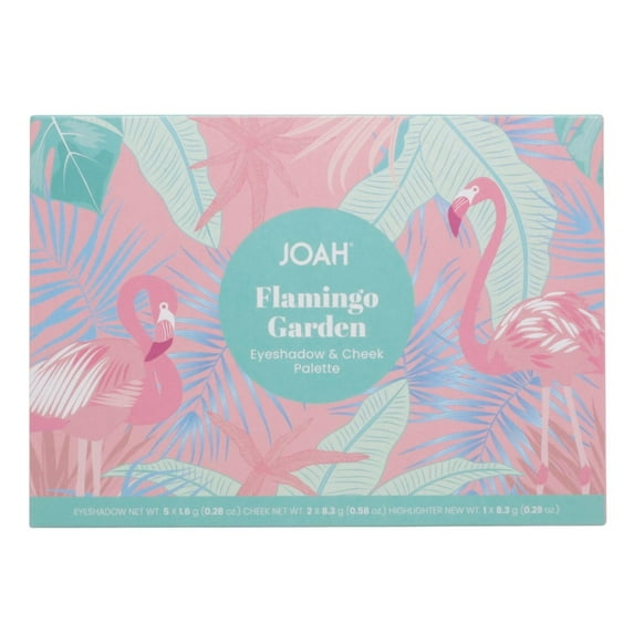 JOAH Beauty Flamingo Garden Cheek and Eyeshadow Palette, Highly Pigmented, Includes 5 Tropical Colored Eye Shadows, 2 Natural Blush Shades  and  1 Pink Shimmer Highlighter, 1 Eye  and  Cheek