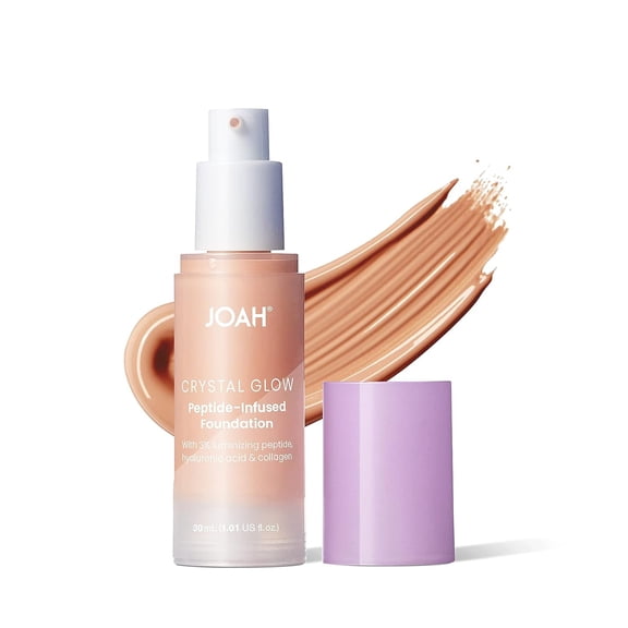 JOAH Crystal Glow Peptide-Infused Foundation, 2-in-1 Multitasking Korean Makeup with Blurring Face Primer, Luminizer, Hydration  and  Skin Defense for a Flawless Finish, 1.01 Oz, Light Cool