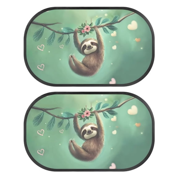 JOAIFO Car Window Shades for Baby, 2 Pc Kawaii Sloth Sunshade for Car Side Window, Sun Glare and UV Rays Protection for Your Child, Reusable Sun Visor for Car, SUV, Sedan, Van, Truck
