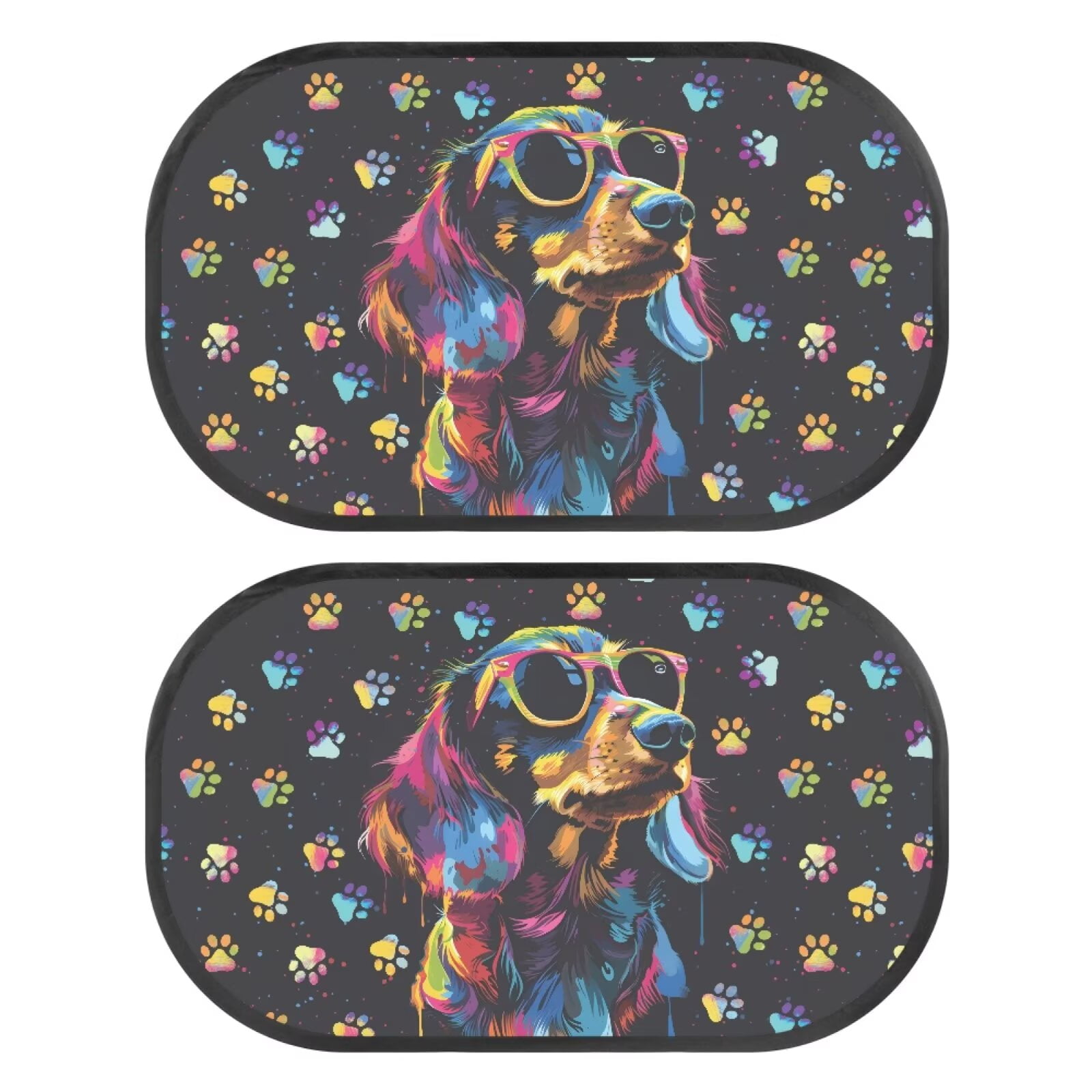 JOAIFO Cling Car Window Shade for Baby, 2 Pieces Car Sun Shade Side Window, 20.47"x12.59" Foldable Car Window Shades Can Blocks 99.98% UVR, Glare Shield Protection, Dog Dachshund Paw Print
