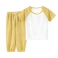 thumbnail image 1 of JOANKDMI 2 Piece Pjs Toddler Boys Girls Casual Outfits Short Sleeve Raglan Top and Ribbed Pants Set with Drawstring Lightweight Pj Lounge Wear Kids Summer Fall Clothes, 1 of 5