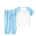 thumbnail image 1 of JOANKDMI 2 Piece Pjs Toddler Boys Girls Casual Outfits Short Sleeve Raglan Top and Ribbed Pants Set with Drawstring Lightweight Pj Lounge Wear Kids Summer Fall Clothes, 1 of 6