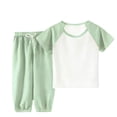 thumbnail image 1 of JOANKDMI 2 Piece Pjs Toddler Boys Girls Casual Outfits Short Sleeve Raglan Top and Ribbed Pants Set with Drawstring Lightweight Pj Lounge Wear Kids Summer Fall Clothes, 1 of 9