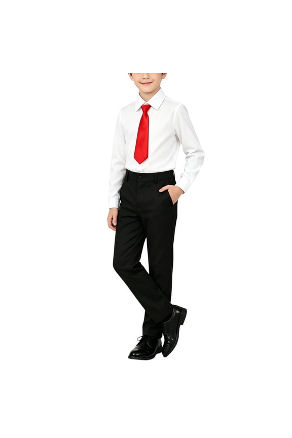 2 Piece Suit Boys Gentlemen Matching Sets Long Sleeve Collared Shirt and Dress Pants with Tie Formal Outfits for Special Occasion Holiday Wedding