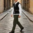 thumbnail image 1 of JOANKDMI 4 Piece Mens Medieval Renaissance Role Play Costume Lace Up Vest Jacket Long Sleeve Shirt and Straight Leg Loose Fit Pants with Matching Belt Halloween Pirate Outfit Set, 1 of 9