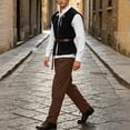 thumbnail image 1 of JOANKDMI 4 Piece Mens Medieval Renaissance Role Play Costume Lace Up Vest Jacket Long Sleeve Shirt and Straight Leg Loose Fit Pants with Matching Belt Halloween Pirate Outfit Set, 1 of 9