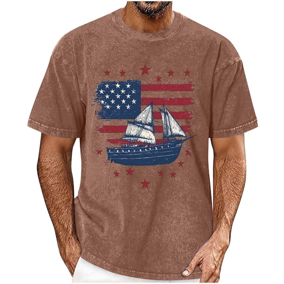JOANKDMI 4th of July T Shirts for Men Patriotic Print Crew Neck American Flag Short Sleeve Patriotic Shirt Independence Day Trendy Holiday Festival Wear