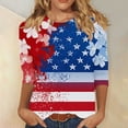thumbnail image 1 of JOANKDMI 4th of July Shirts for Women 3/4 Sleeve American Flag Crewneck Loose Fit Tops Memorial Day Patriotic Festival Holiday Anniversary Wear, 1 of 5