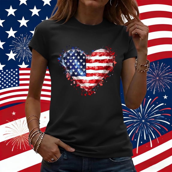 JOANKDMI 4th of July Womens Shirts Memorial Day American Flag Patriotic Crewneck Short Sleeve Tops Independence Day Summer Fashion T Shirts