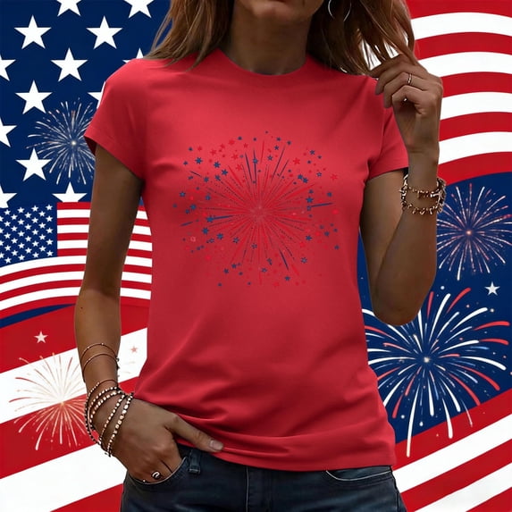 JOANKDMI 4th of July Womens Shirts Memorial Day American Flag Patriotic Crewneck Short Sleeve Tops Independence Day Summer Fashion T Shirts