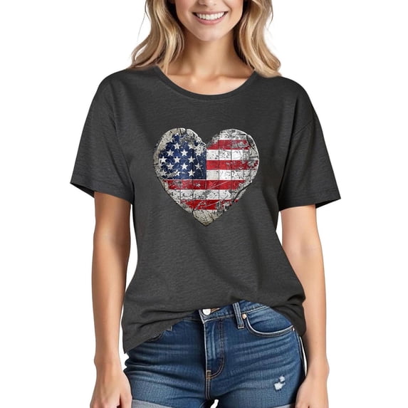 JOANKDMI 4th of July Womens Tops Cute Cotton American Flag Crewneck Short Sleeve Relaxed Fit Tops Memorial Day Patriotic T Shirts