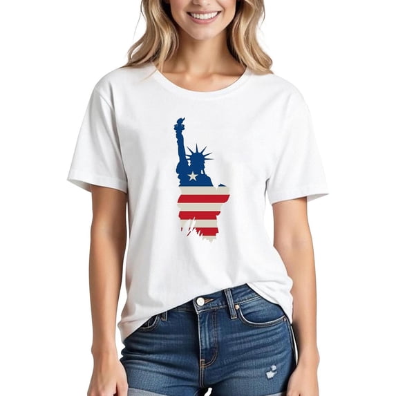 JOANKDMI 4th of July Womens Tops Cute Cotton American Flag Crewneck Short Sleeve Relaxed Fit Tops Memorial Day Patriotic T Shirts