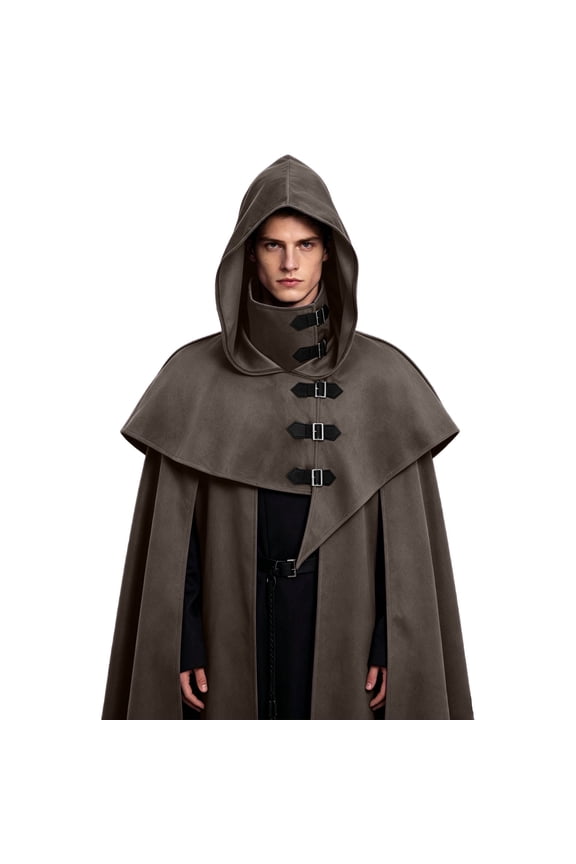 Adult Gothic Hooded Cowl Hat Steampunk Rogue Capelet Cyberpunk Assassin Cosplay Costume Accessories with Buckles Halloween Party Prop