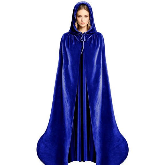 JOANKDMI Adult Long Velvet Hooded Cloak Full Length Cape with Drawstring Tie for Halloween Cosplay Fairytale Princess Costume Pagan Wiccan Maxi Robe Dress Up