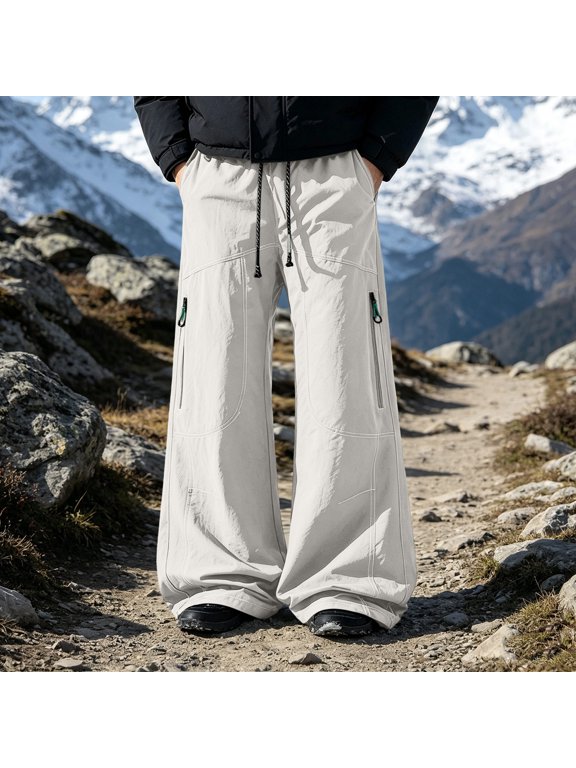 Baggy Cargo Pants for Men Loose Fit Parachute Pants Y2K Streetwear Wide Leg Trousers with Pockets Elastic Waist Drawstring Vintage Casual Techwear