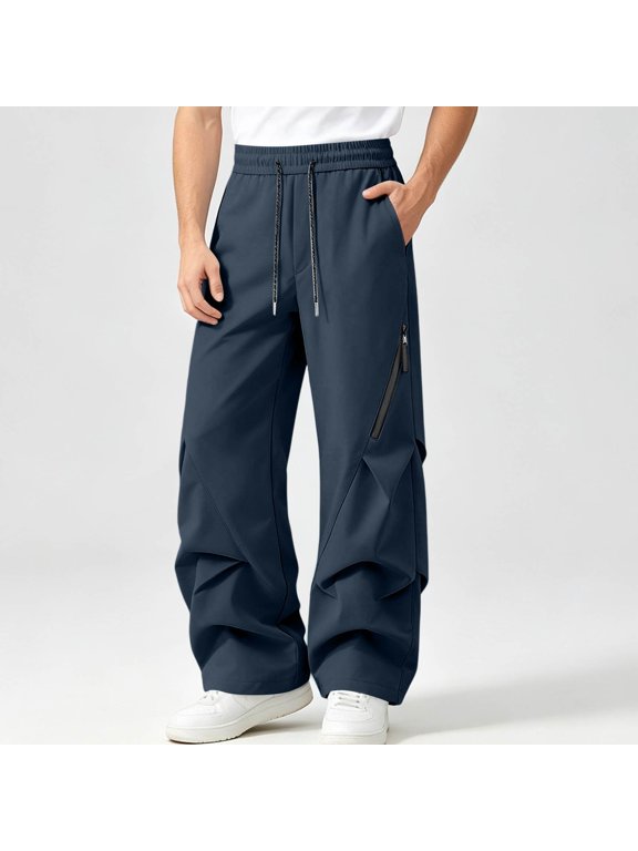 Baggy Cargo Pants for Men Y2K Streetwear Techwear Parachute Trousers Wide Leg Casual Hip Hop Drawstring Active Pants with Zipper Pockets Outdoor Wear