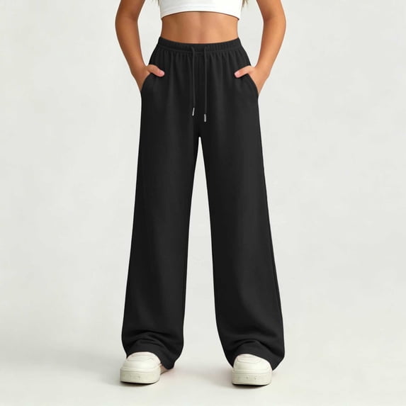 JOANKDMI Baggy Sweatpants Girls Wide Leg Lounge Pants Teen High Waisted Athletic Y2K Joggers with Drawstring and Pockets Casual Loose Fit Workout Everyday Trousers