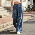 thumbnail image 1 of JOANKDMI Baggy Wide Leg Denim Jeans for Women Elastic Waist Dstring Casual Y2K Pants with Pockets Floral Embroidered Loose Fit Fashion Streetwear Trousers Long, 1 of 5