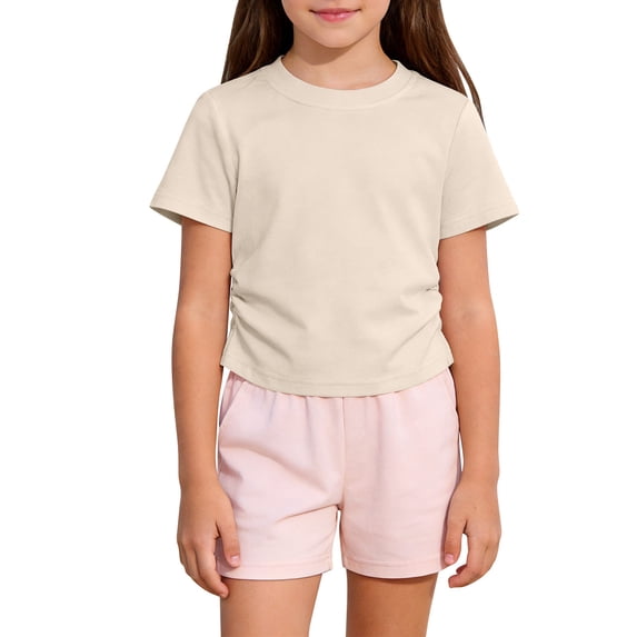 JOANKDMI Basic Short Sleeve T Shirts Girls Casual Solid Plain Crewneck Summer Tee Tops Soft Breathable Playwear Clothes Classic Everyday Daily Wear Outfit