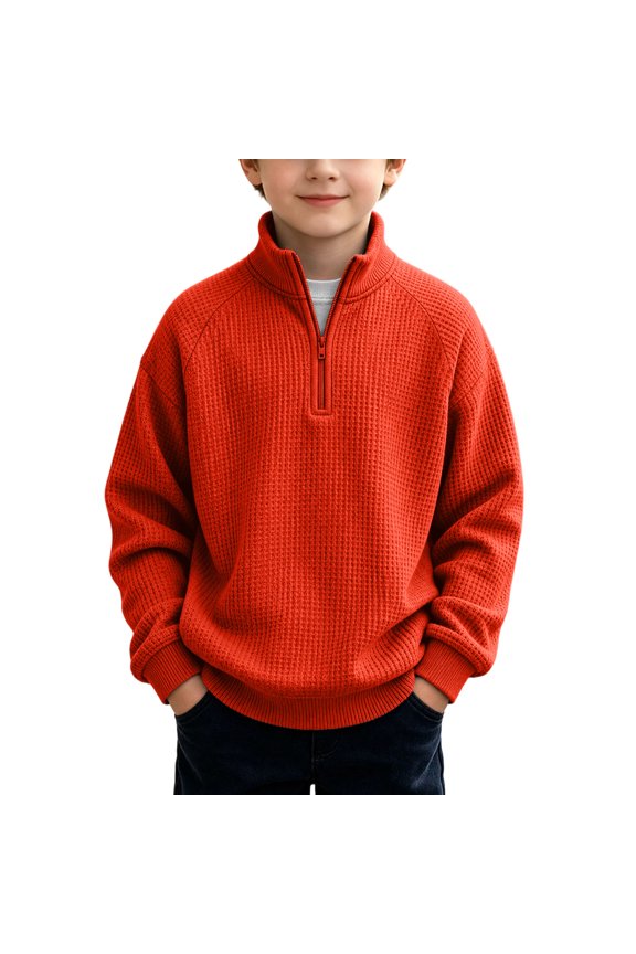 Tween Boys Quarter Zip Sweatshirt Waffle Knit Mock Neck Pullover Tops Raglan Long Sleeve Active Track Jacket Gym Athletic Running School Outfit