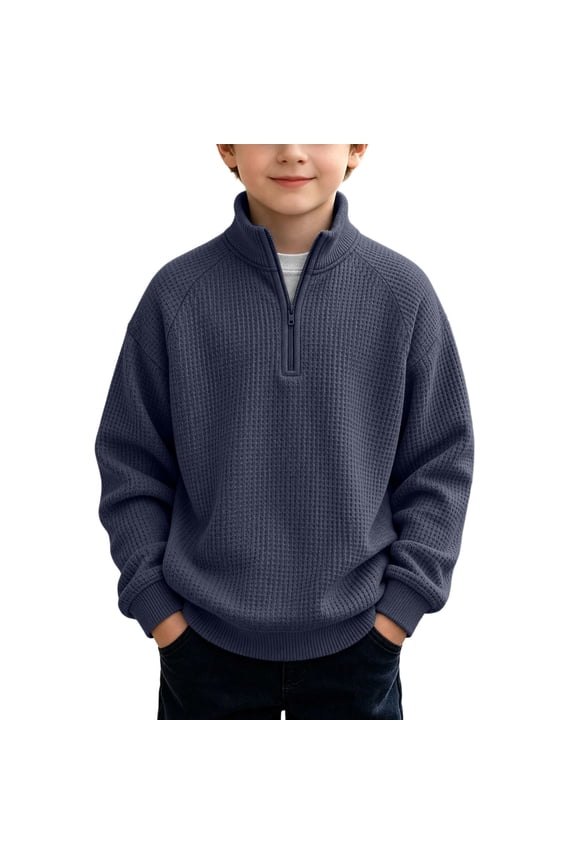 Tween Boys Quarter Zip Sweatshirt Waffle Knit Mock Neck Pullover Tops Raglan Long Sleeve Active Track Jacket Gym Athletic Running School Outfit