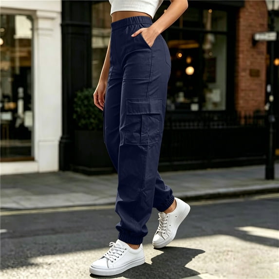 JOANKDMI Cargo Pants for Women High Waisted Joggers Lightweight Casual Trousers with Multi Pockets Elastic Waist Athletic Hiking Pants for Outdoor Work