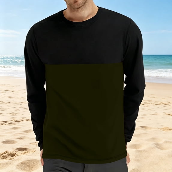 JOANKDMI Casual Long Sleeve T-Shirts for Men Color Block Crewneck Lightweight Pullover Tops for Spring Fall Everyday Wear Basic Activewear Tees Athletic Fit Lounge