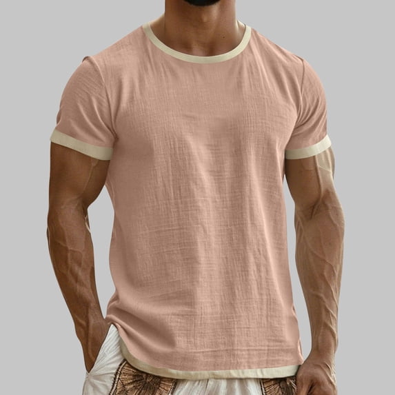 JOANKDMI Casual T-Shirts for Men Short Sleeve Crewneck Contrast Trim Tops Ringer Tee Textured Lightweight Basic Athletic Gym Everyday Wear Pullover Streetwear, S-3XL
