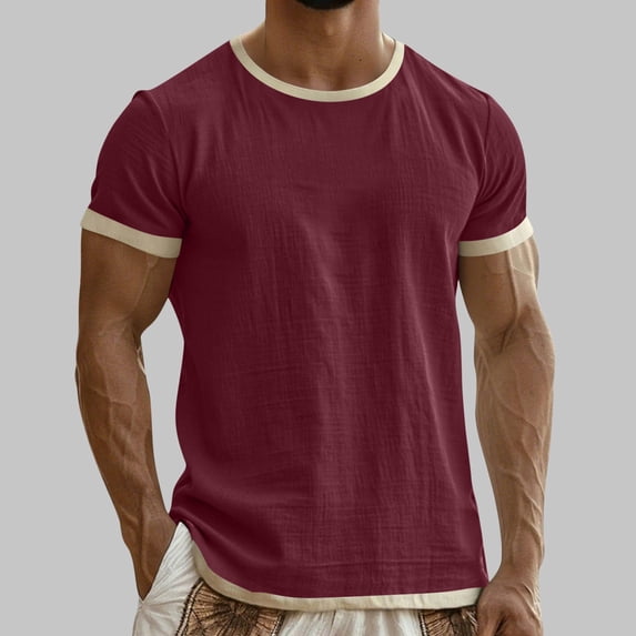 JOANKDMI Casual T-Shirts for Men Short Sleeve Crewneck Contrast Trim Tops Ringer Tee Textured Lightweight Basic Athletic Gym Everyday Wear Pullover Streetwear, S-3XL