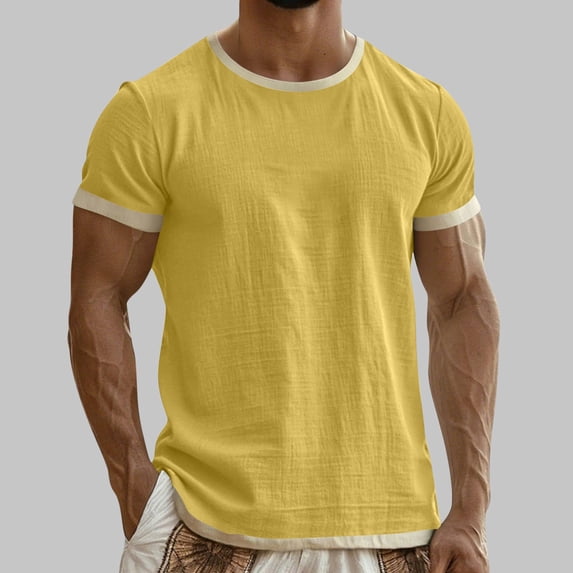 JOANKDMI Casual T-Shirts for Men Short Sleeve Crewneck Contrast Trim Tops Ringer Tee Textured Lightweight Basic Athletic Gym Everyday Wear Pullover Streetwear, S-3XL