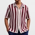 thumbnail image 1 of JOANKDMI Crochet Shirts for Men Short Sleeve Button Down Knit Vintage Striped Beach Vacation Tops Casual Summer Camp Collar Shirt Breathable Resort Wear, 1 of 9