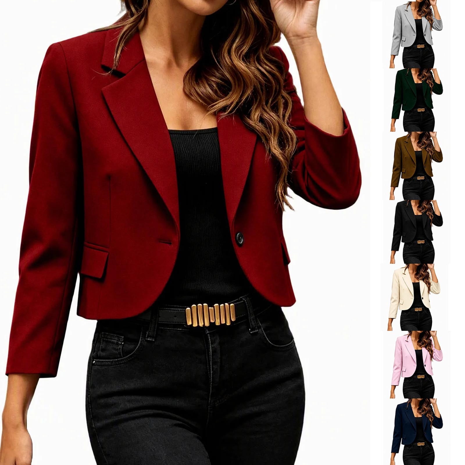 JOANKDMI Cropped Jacket Women Work Business Long Sleeve Single Button ...