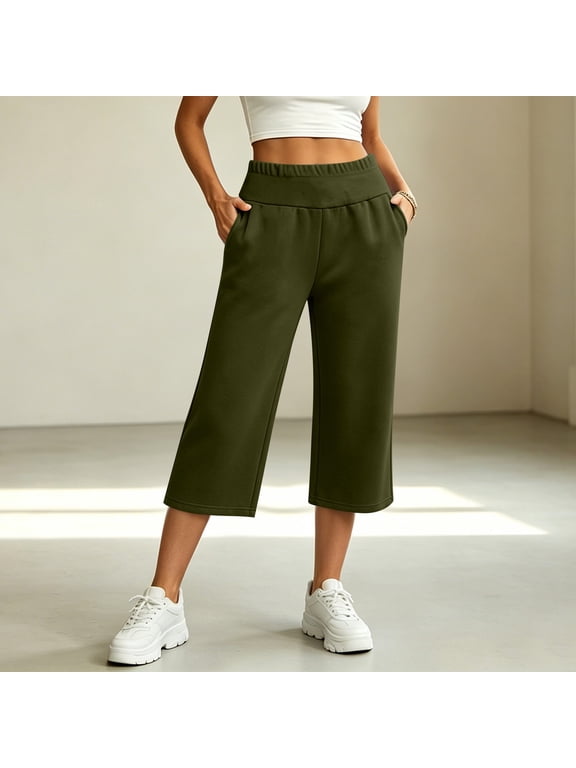 Cropped Sweatpants for Women High Waisted Capri Pants Wide Leg Lounge Trousers with Pockets Athletic Loose Fit Casual Activewear for Yoga Workout and Gym